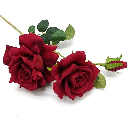Ветка Розы бархатная Цветущая 3 бутона 85 см  R-176
