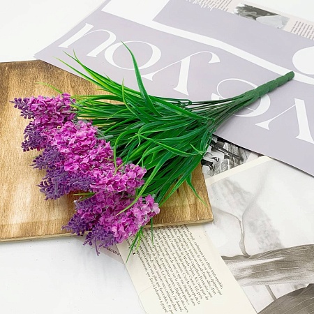 Куст Лаванды 24 соцветия с травой 42 см пластик ткань Ассорти