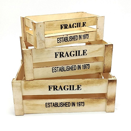 Набор деревянных ящиков 3 шт «FRAGILE» 31 х 21 х 11,5 см Натуральный