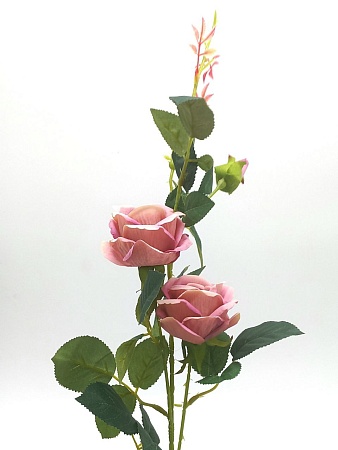 Ветка Розы бархатная кустовая 3 бутона 90 см R-191