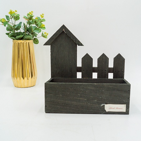 Кашпо деревянное Домик с забором «About flower» 23 х 9 х 8,5 см Ассорти