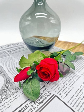 Ветка Розы Фридом 2 бутона 60 см Ткань Ассорти